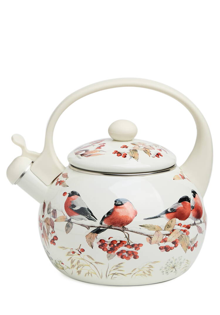 Чайник эмалированный со свистком Снегири шир.  750, рис. 1