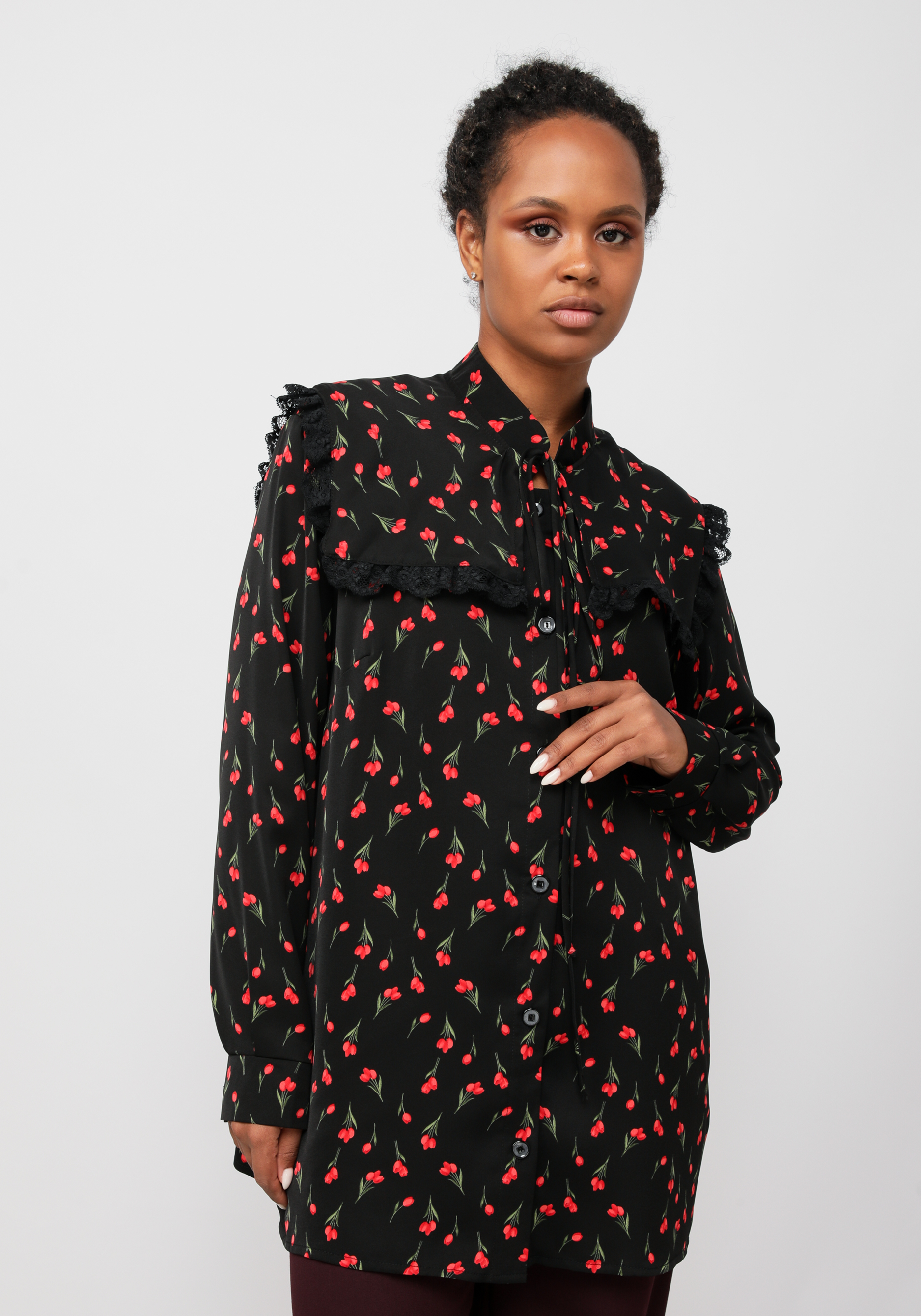 

Блуза с съемным воротником, Черный