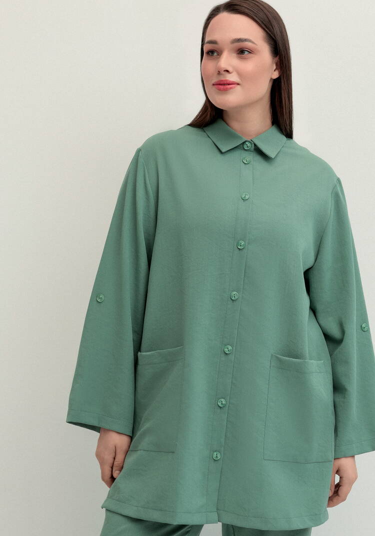 Рубашка на пуговицах свободного кроя шир.  750, рис. 16