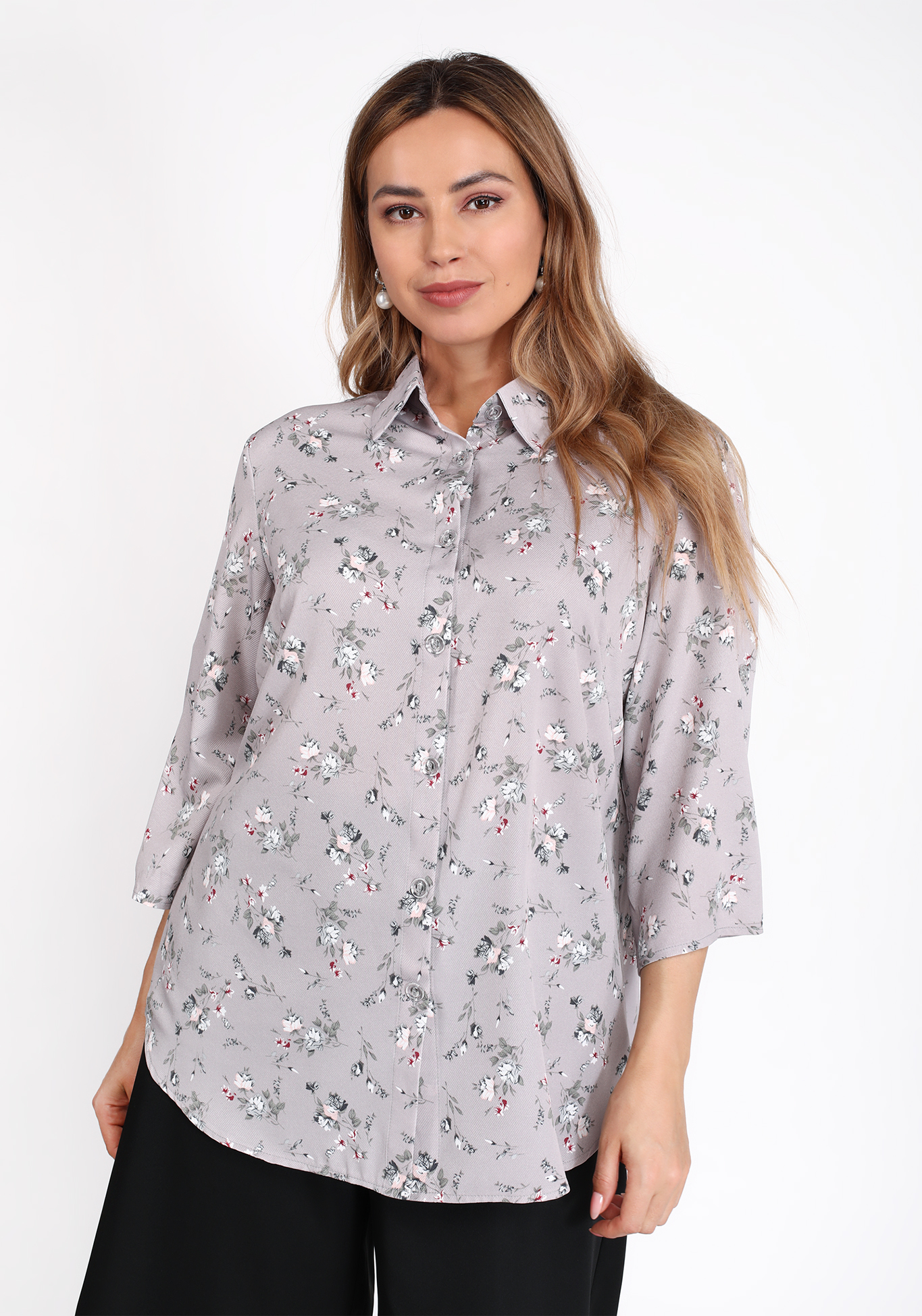 Рубашка на пуговицах с цветочным принтом Bianka Modeno, размер 50 свободная модель - фото 5