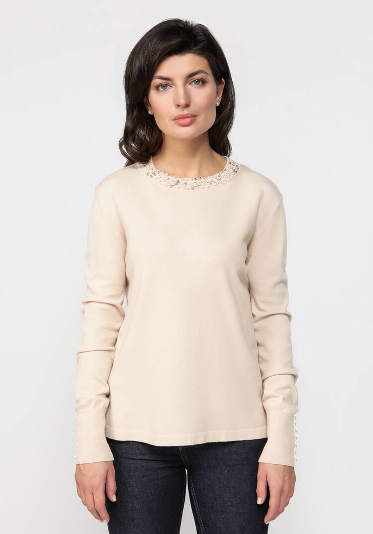 Джемпер с декором из жемчуга по горловине шир.  750, рис. 4