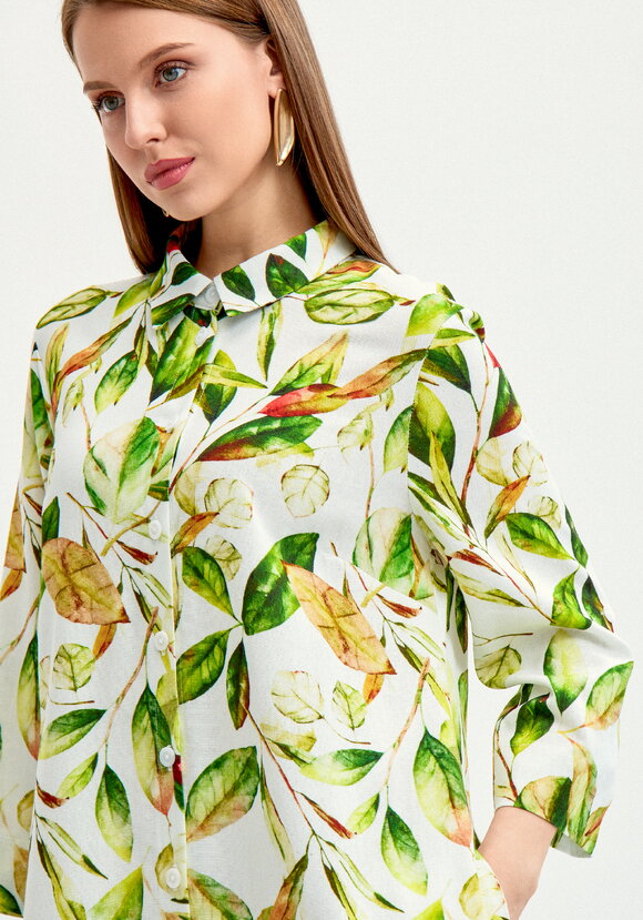 Платье-рубашка изо льна с принтом шир.  580, рис. 5