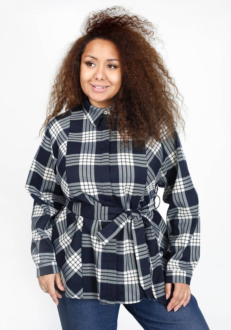 Блуза в клетку с поясом шир.  750, рис. 5