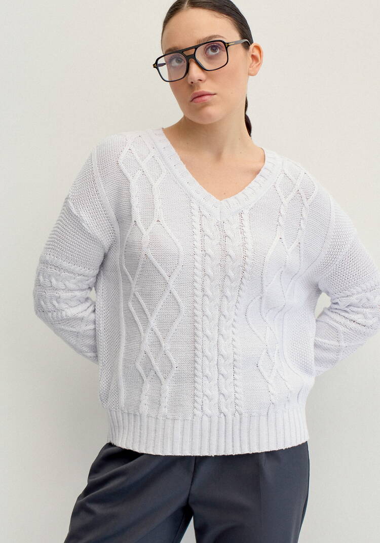 Джемпер женский с рисунком косы и араны шир.  750, рис. 10