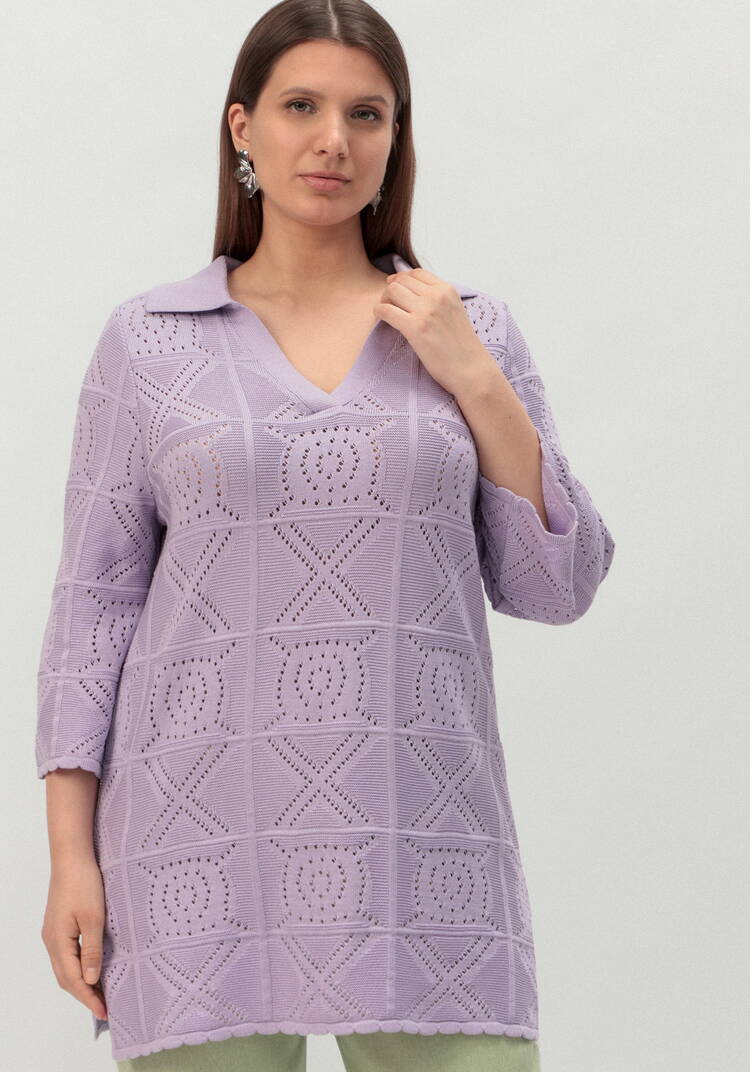 Туника с ажурным рисунком и воротником поло шир.  750, рис. 33