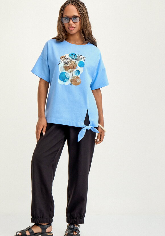 Блуза с принтом изо льна шир.  580, рис. 8