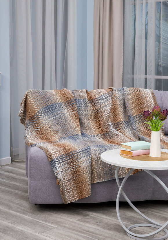 Плед с бахромой Хлопковый жаккард шир.  580, рис. 24