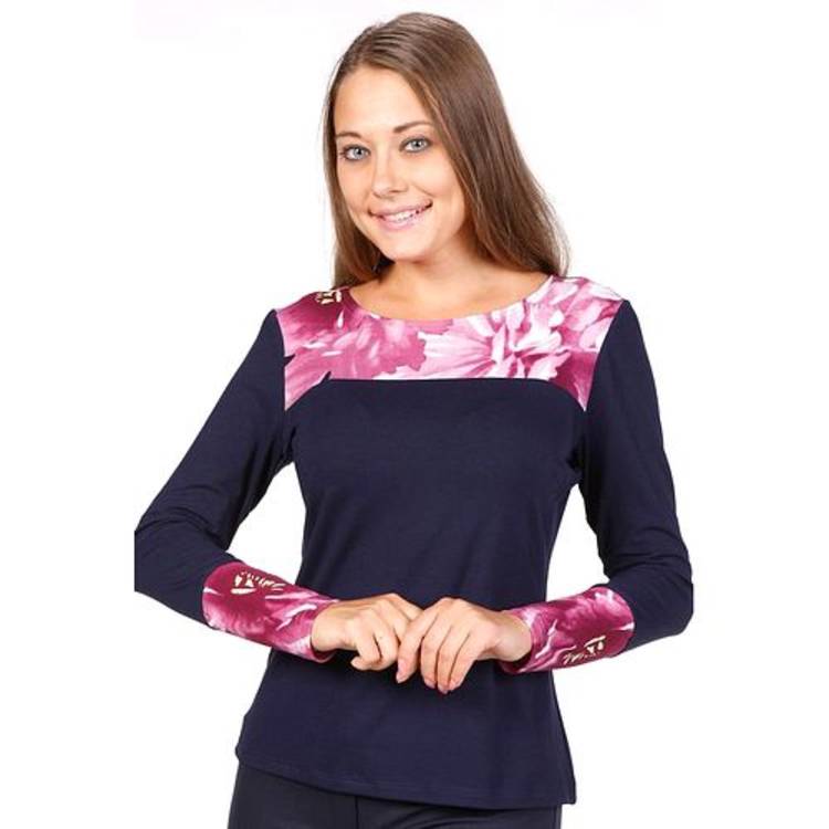Блуза с цветочным принтом на груди и манжетах шир.  750, рис. 1