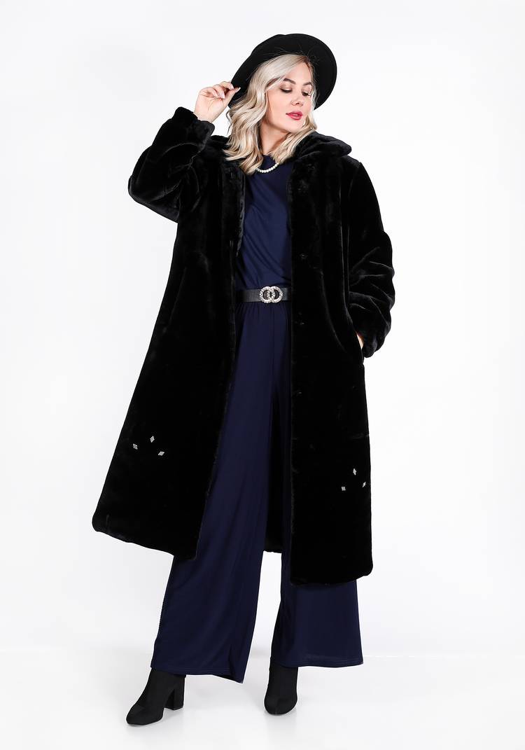 Шуба из эко-меха с отложным воротником шир.  750, рис. 5