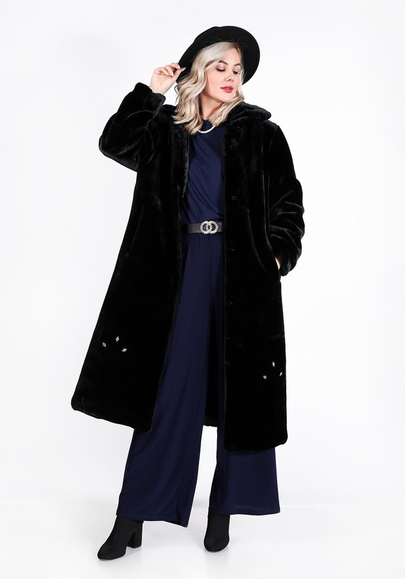 Шуба из эко-меха с отложным воротником шир.  580, рис. 5