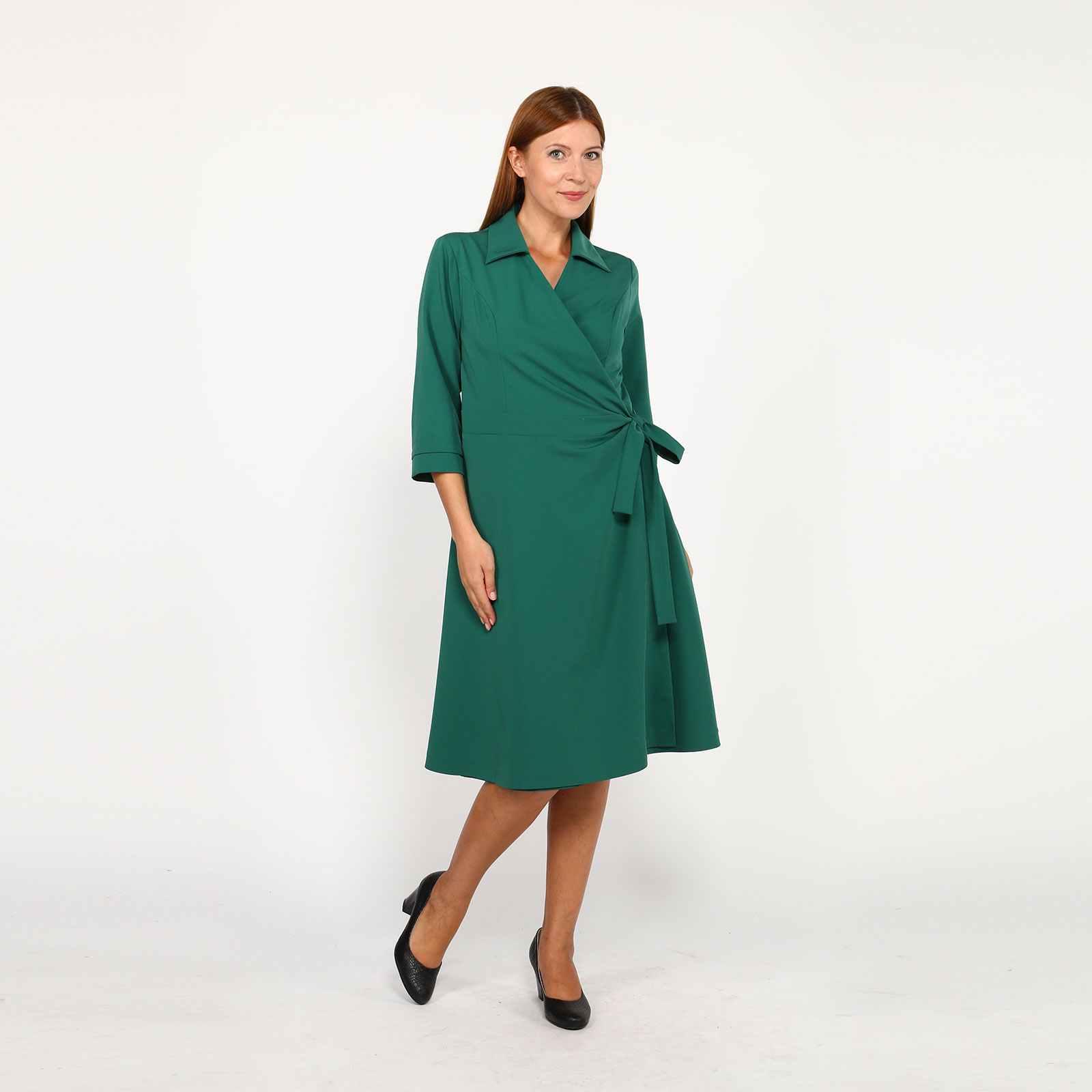 Платье на запахе с отложным воротником Julia Weber, размер 50, цвет зеленый - фото 1
