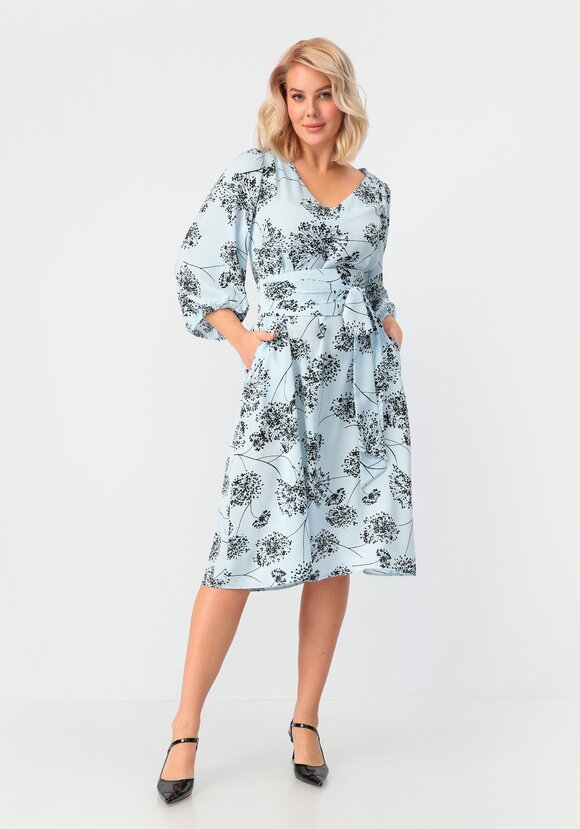 Платье с цветочным принтом с рукавом фонарик шир.  580, рис. 1