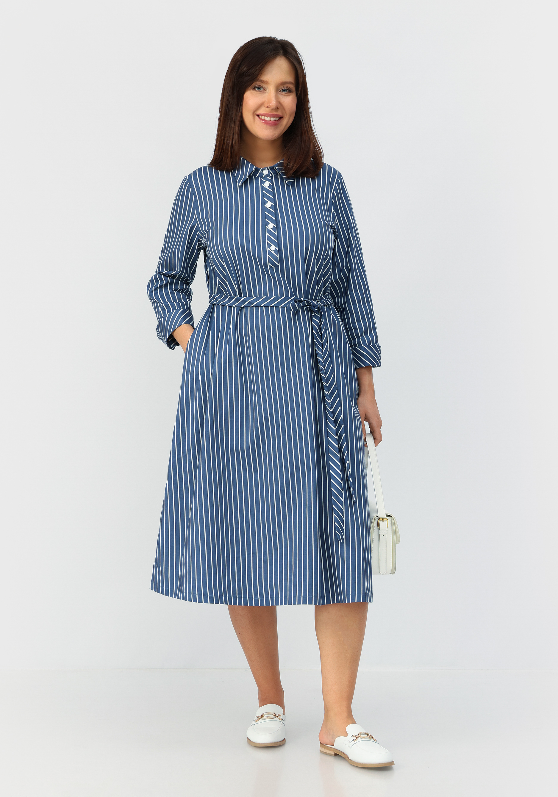 Платье-рубашка с отложным воротником VeraVo, размер 56, цвет синий - фото 2