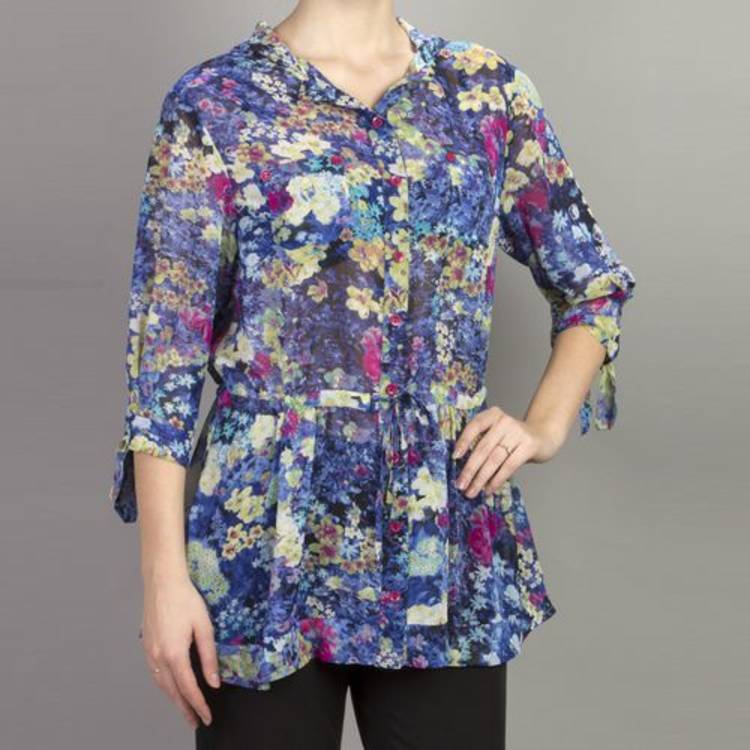 Блуза с цветочным принтом, кулиской на талии и капюшоном шир.  750, рис. 1