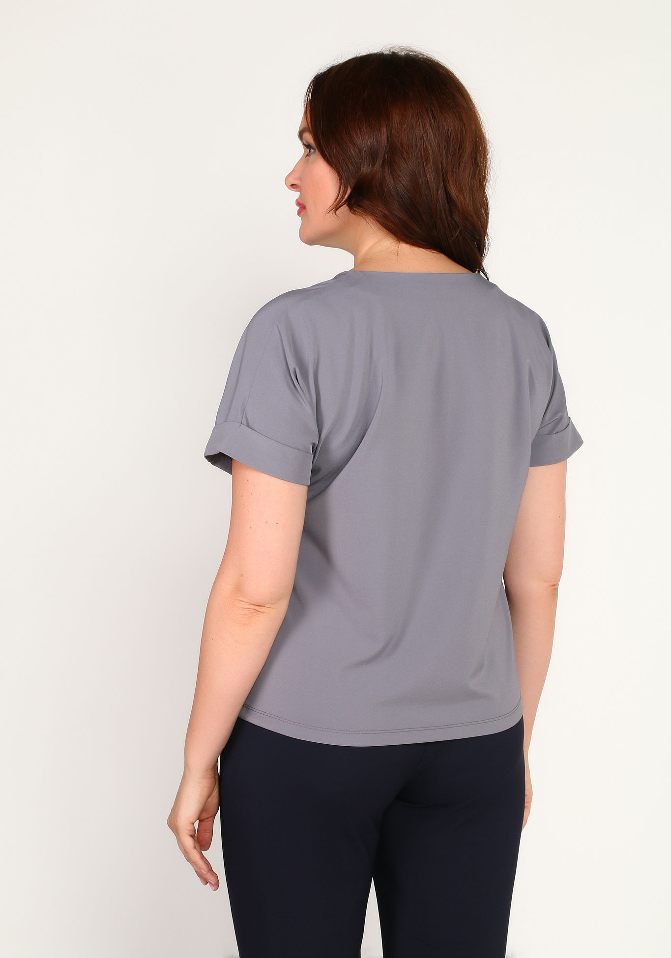 Блуза с коротким рукавом и фигурным вырезом Simple Story, размер 56, цвет серый - фото 3
