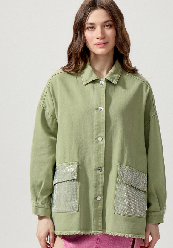 Джинсовая куртка со стразами на карманах шир.  580, рис. 13