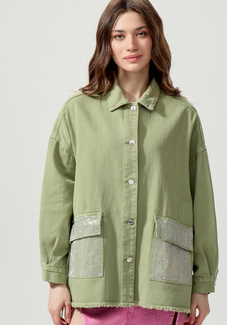 Джинсовая куртка со стразами на карманах шир.  750, рис. 13