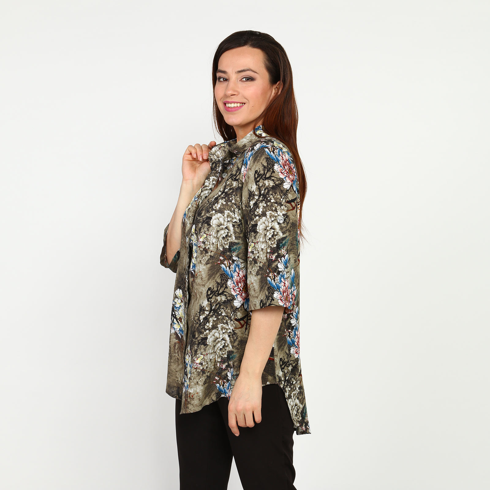 Блуза с принтом на пуговицах Bianka Modeno, размер 50, цвет сиреневый - фото 3