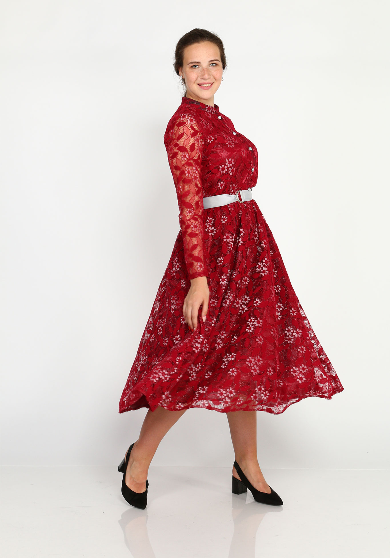 Платье-миди с рисунком и расклешенной юбкой Victoria, размер 52, цвет красный - фото 2