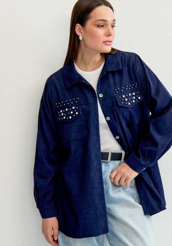 Рубашка вельветовая со стразами шир.  580, рис. 11