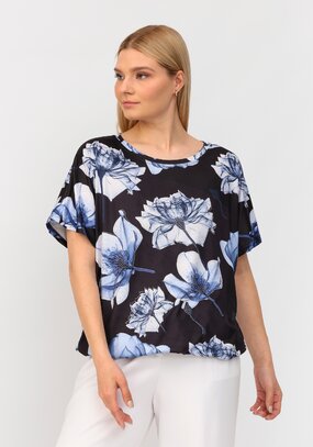 Блуза со стразами и цветочным принтом