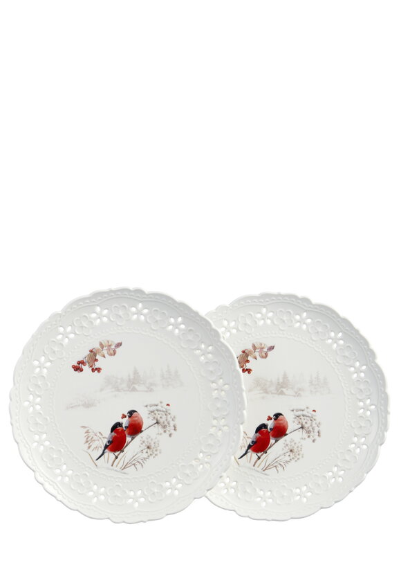 Набор фарфоровых тарелок Снегири, 2 шт. шир.  580, рис. 1