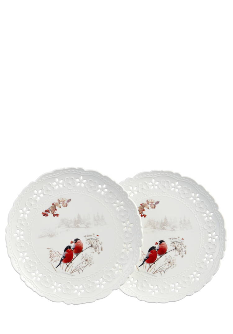 Набор фарфоровых тарелок Снегири, 2 шт. шир.  750, рис. 1