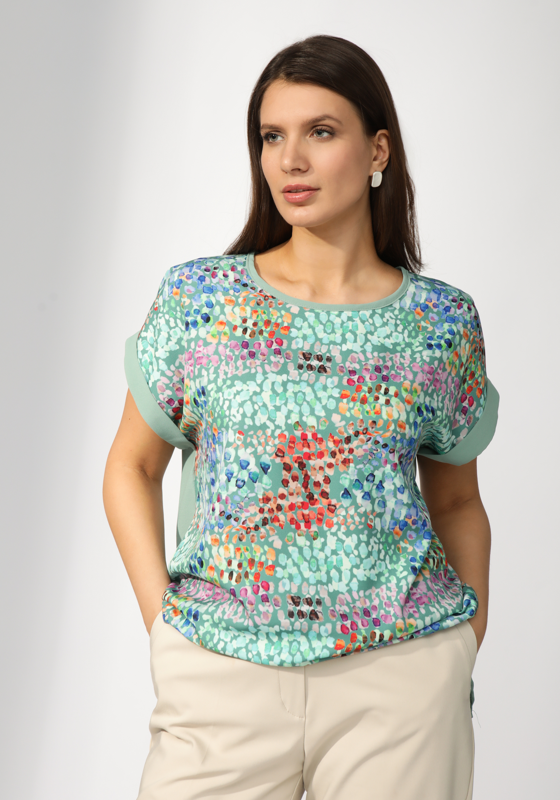 Блуза комбинированная с фантазийным принтом блуза с графическим принтом
