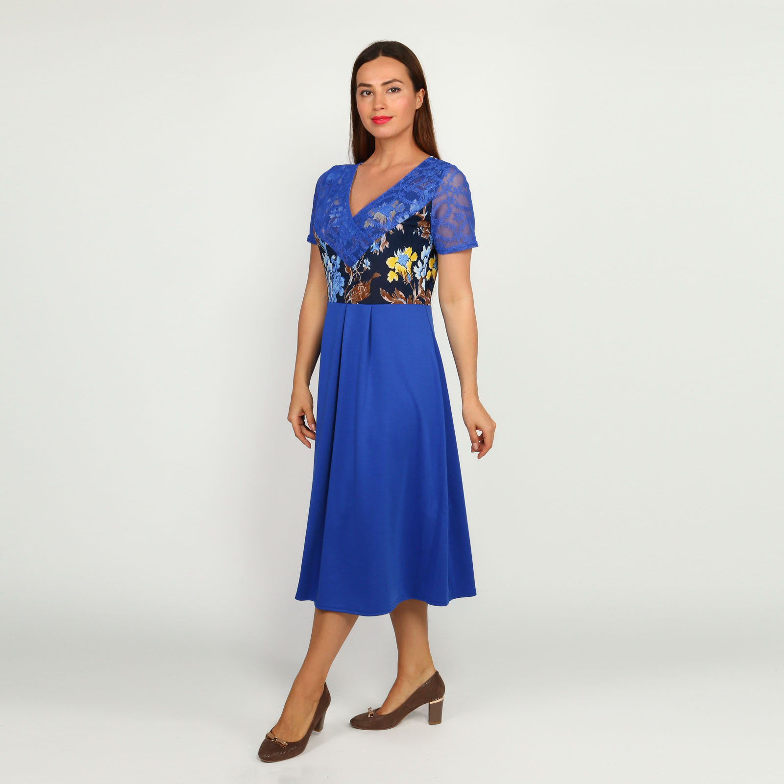 Платье с гипюровыми вставками и принтом Bianka Modeno, размер 54, цвет синий - фото 9