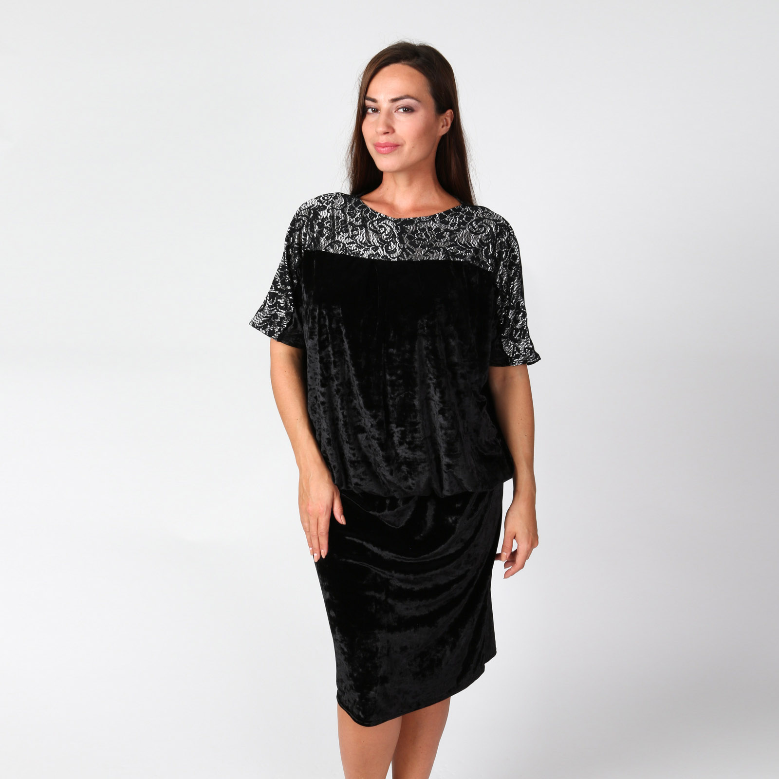 Платье со сборкой на талии и кружевной отделкой Милада, цвет черный, размер 50 - фото 2