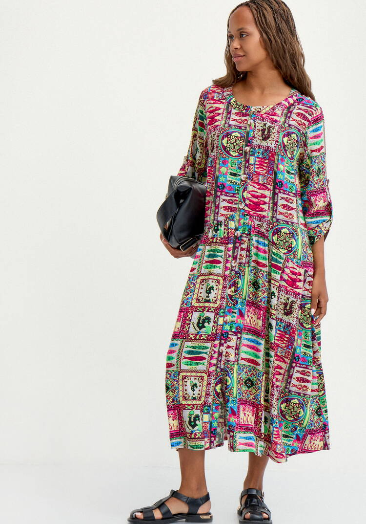 Удлиненное платье свободного кроя с принтом шир.  750, рис. 15