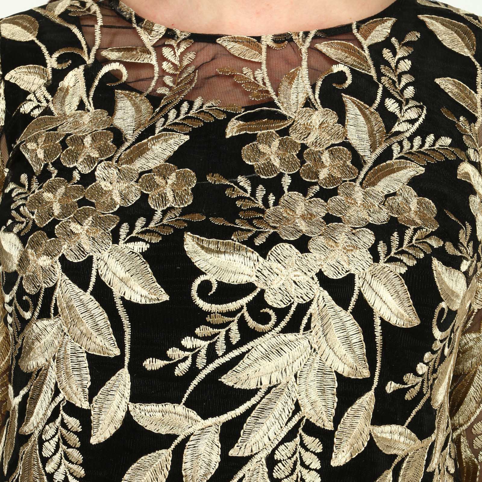 Платье прямого кроя с кружевным верхом Bel Fiore, размер 52, цвет черно-золотистый - фото 6