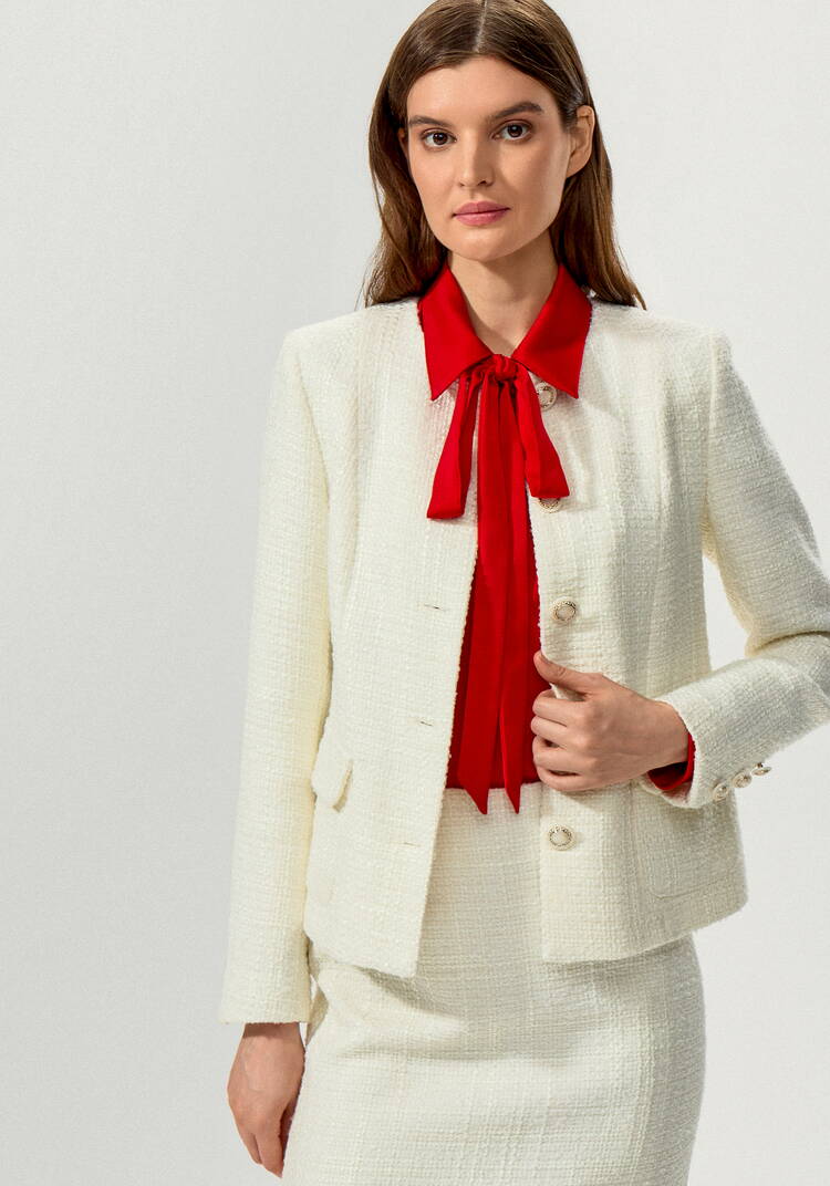 Пиджак из однотонного твида на пуговицах шир.  750, рис. 12