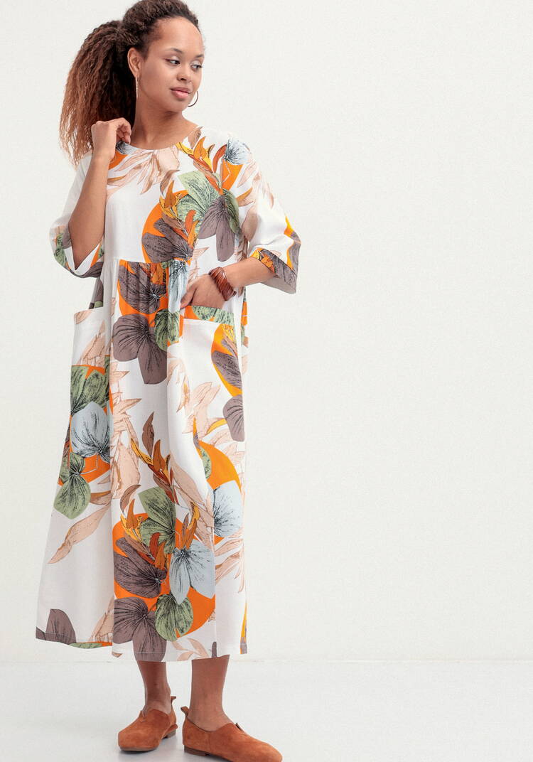 Платье из штапеля с тропическим принтом шир.  750, рис. 16