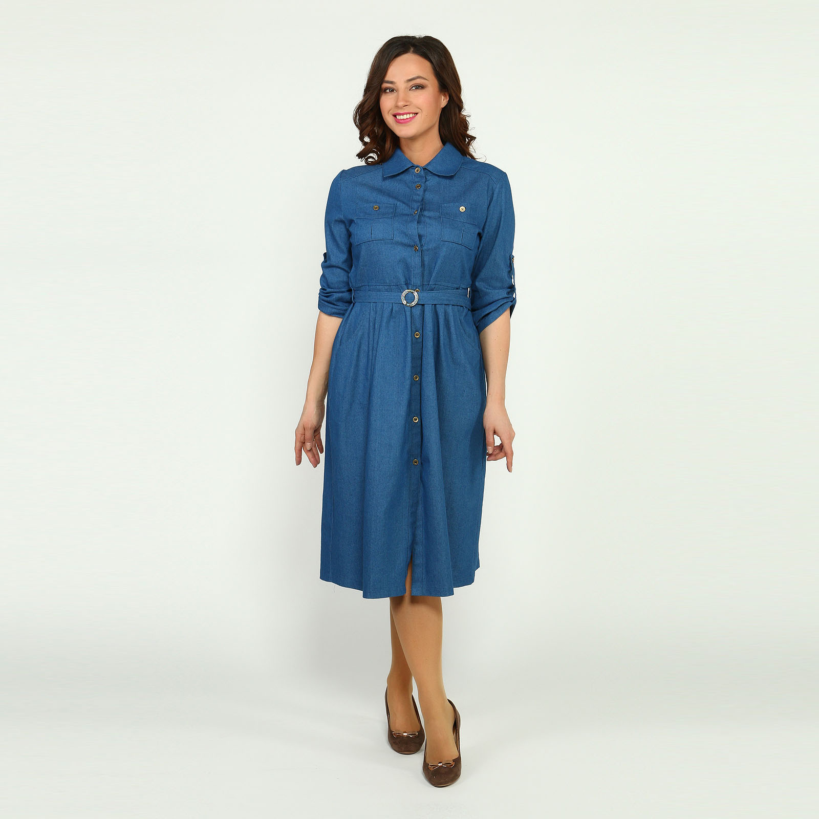 Платье-рубашка из джинсовой ткани Elletto Life, размер 54, цвет голубой - фото 1