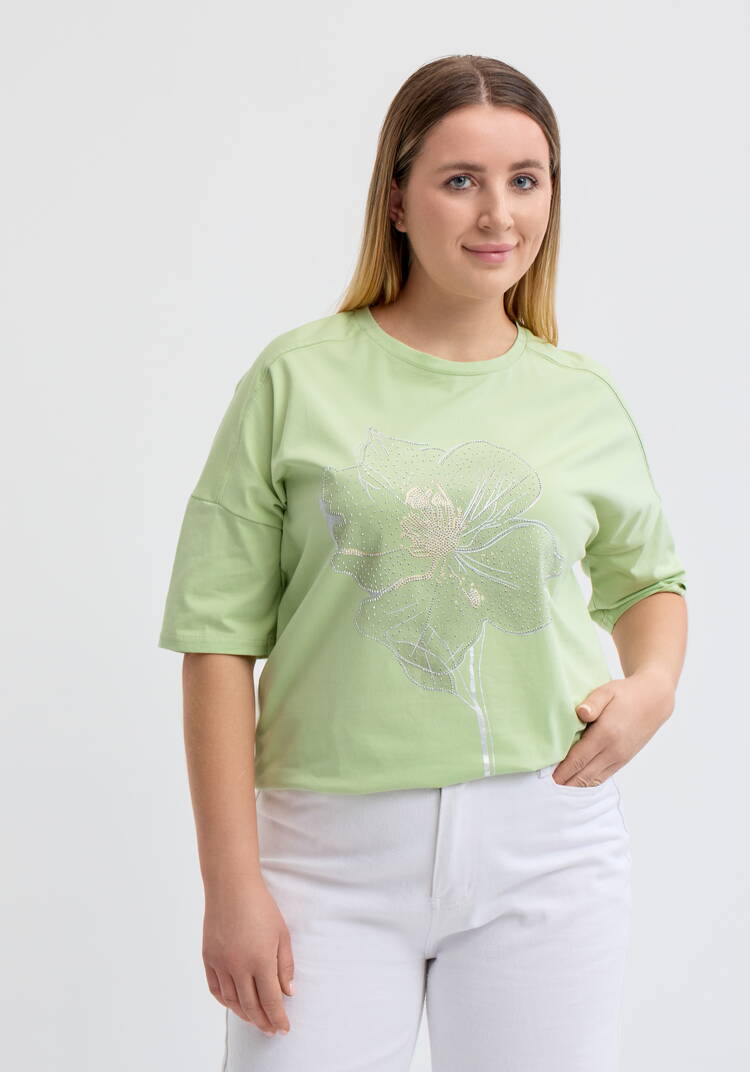 Футболка с цветочным принтом и стразами шир.  750, рис. 26