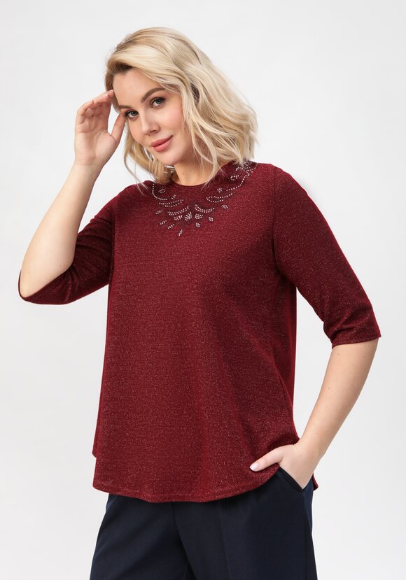 Блуза с декором из страз по горловине шир.  580, рис. 25