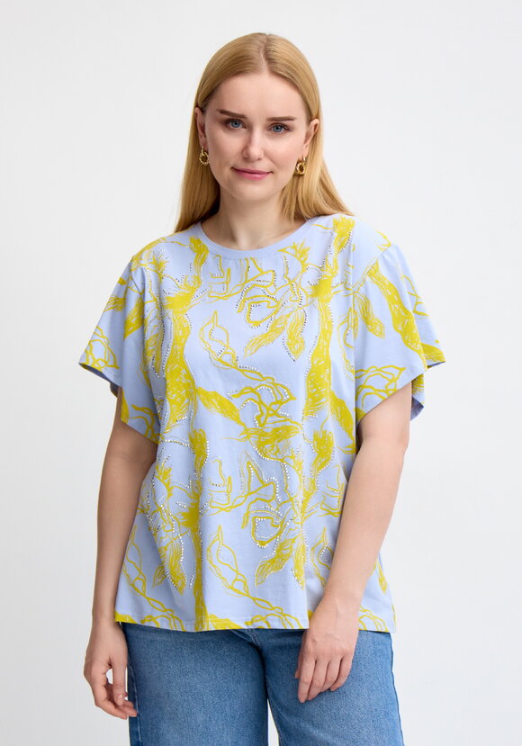 Блуза с оригинальным принтом и стразами шир.  580, рис. 1