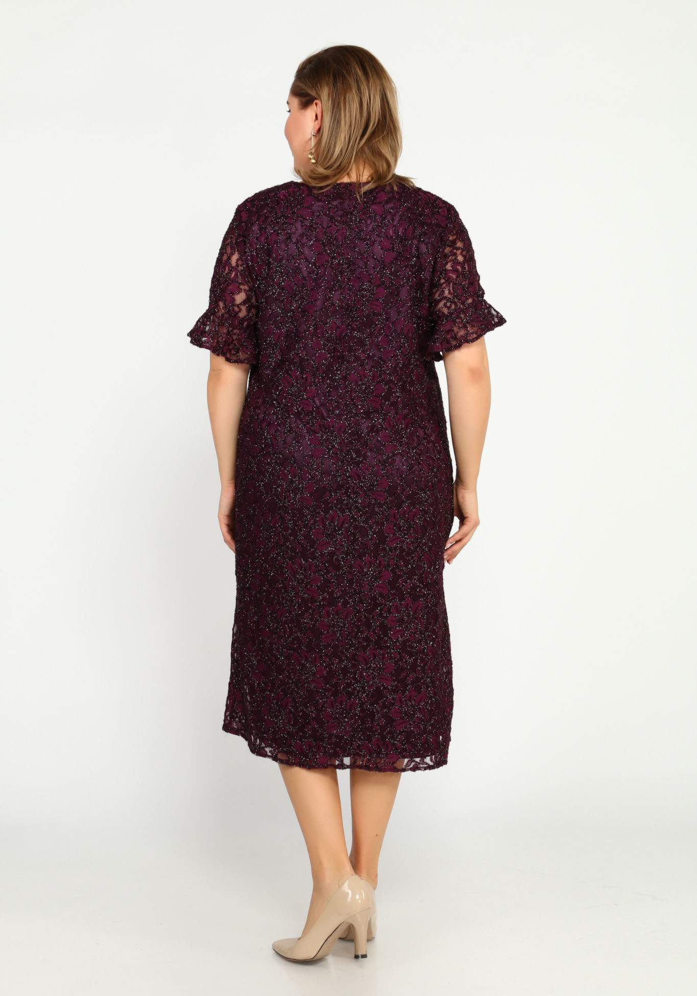 Платье с блеском и узором Bel Fiore, размер 48, цвет баклажановый - фото 8