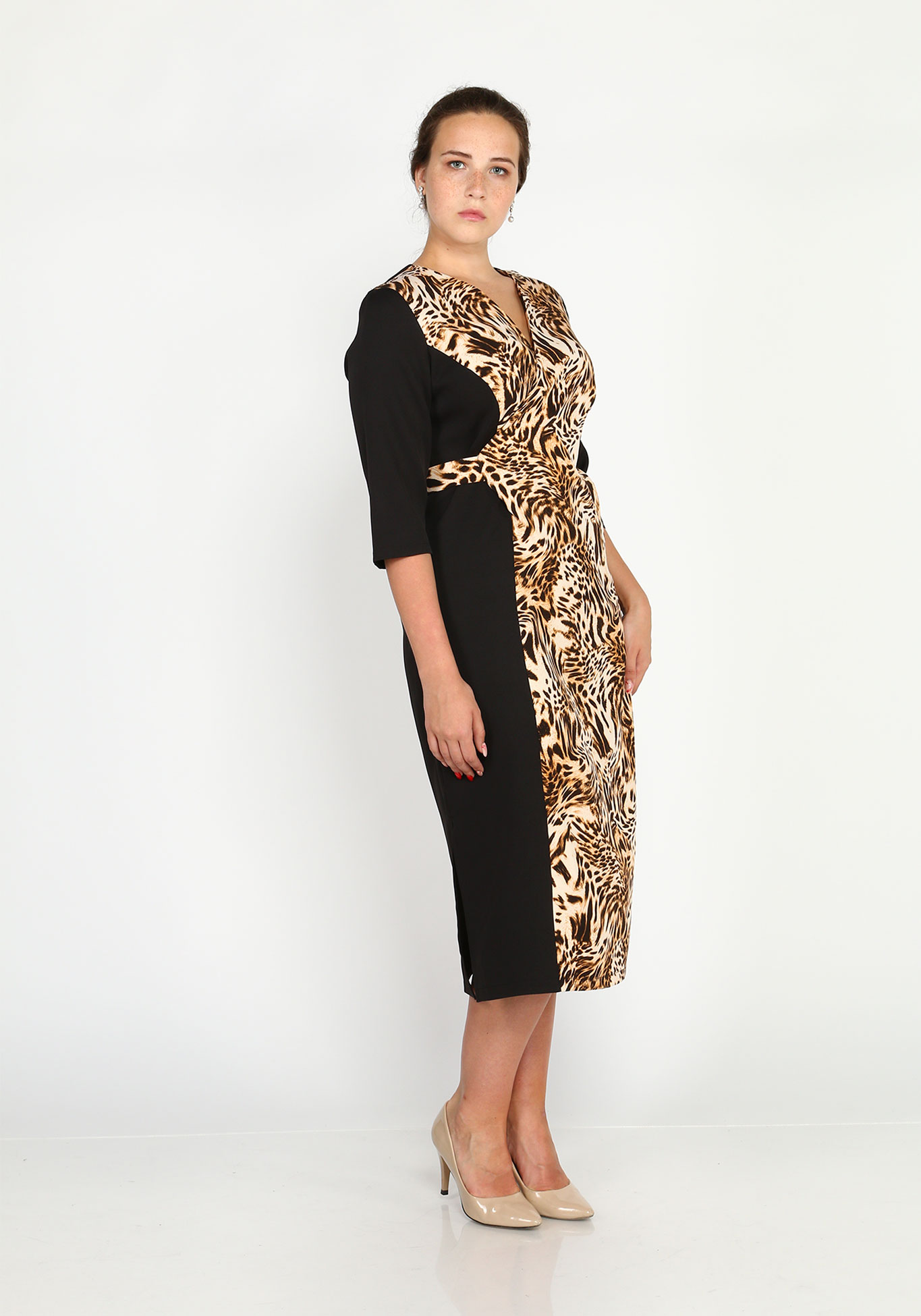 Платье комбинированное на запах Bianka Modeno, размер 48, цвет коричневый - фото 6