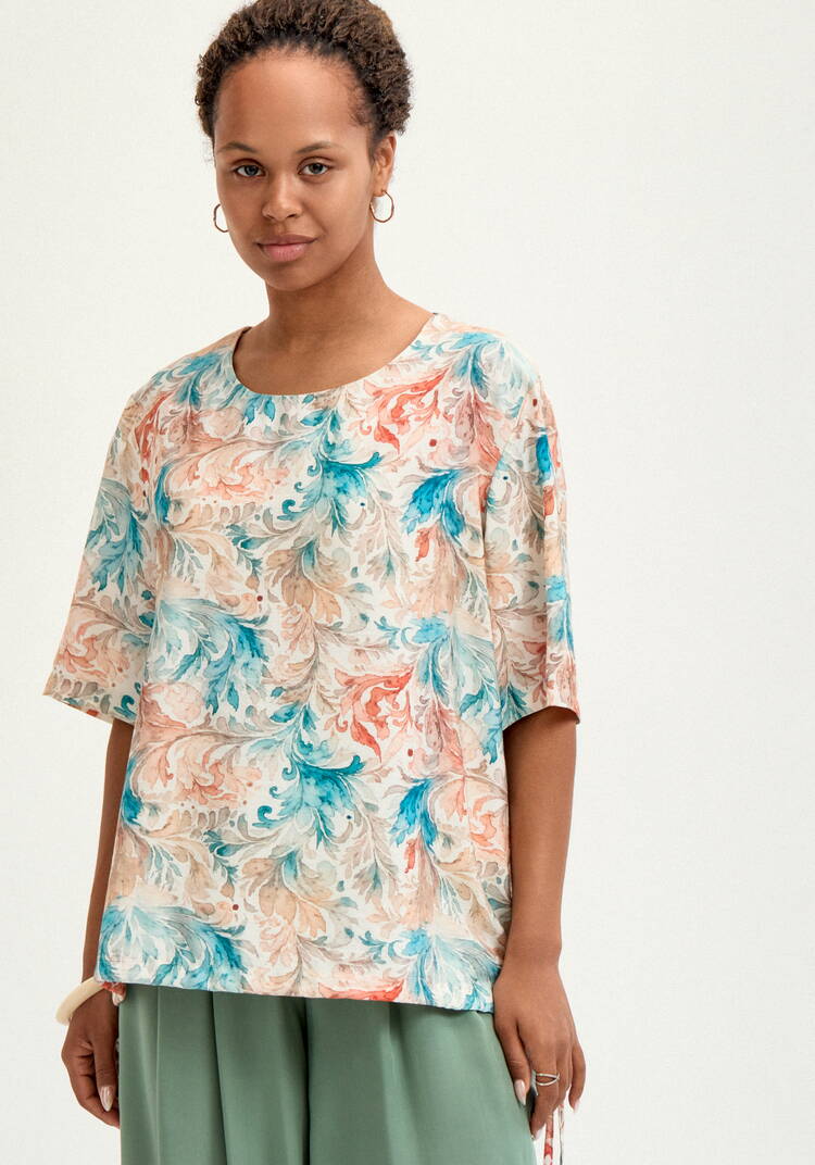 Блуза свободная с коротким рукавом и принтом шир.  750, рис. 16