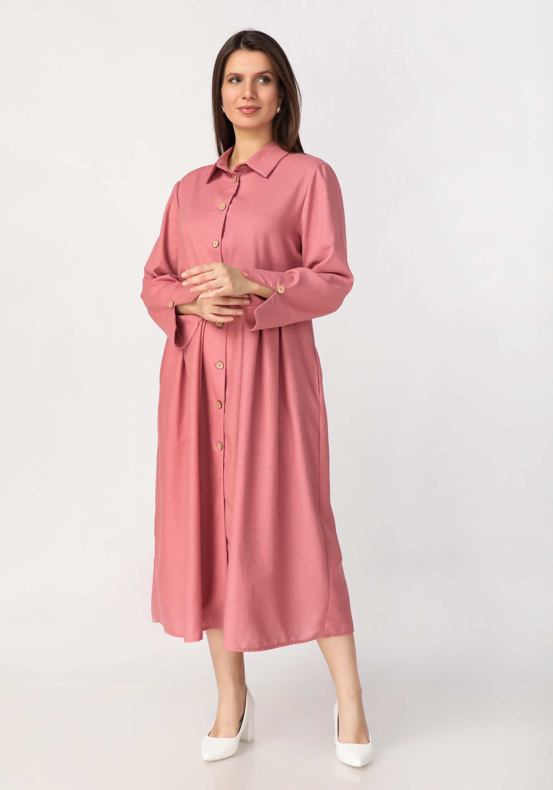 Платье-рубашка из льняной ткани Frida, цвет розовый, размер 58-60 - фото 6