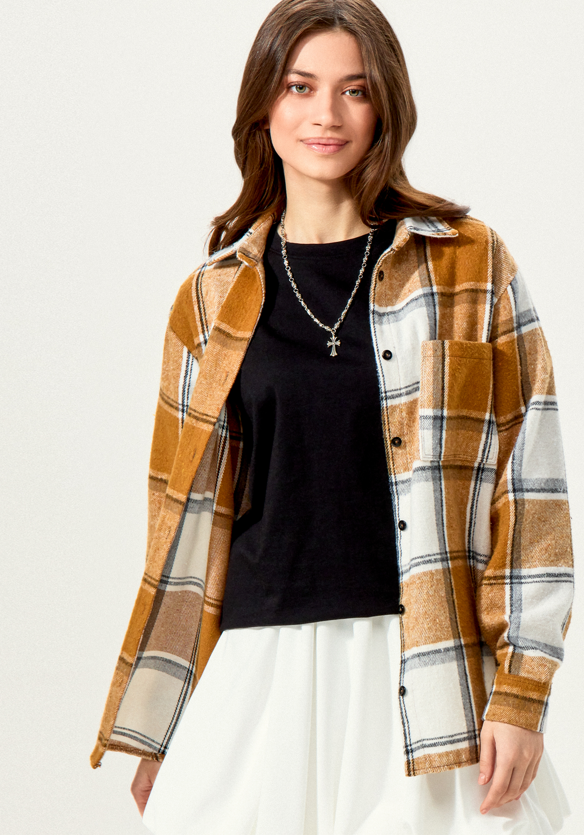 Рубашка в клетку с накладным карманом