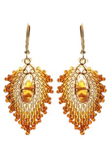 Серьги  Янтарные листья