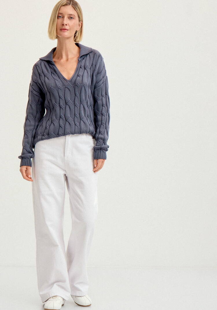 Джемпер с косами и воротником-поло шир.  750, рис. 32