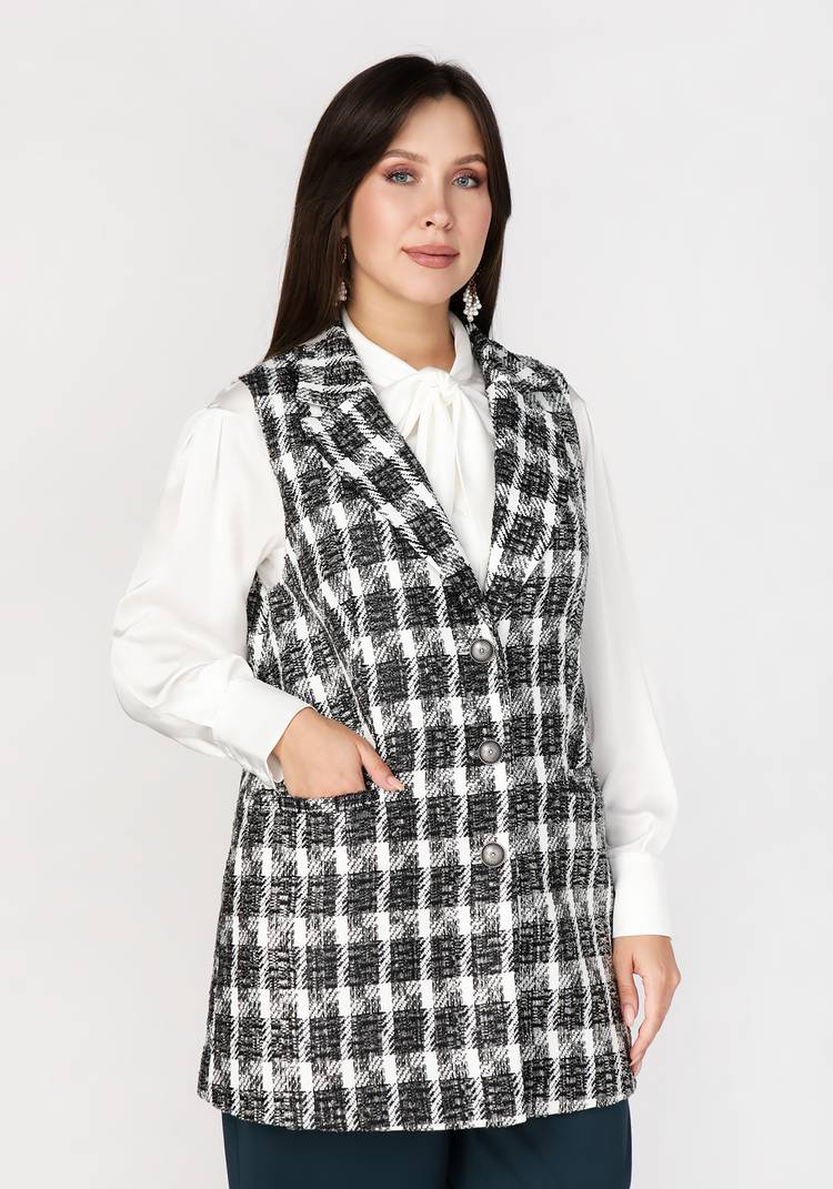 Жилет на пуговицах с карманами из твида шир.  750, рис. 7