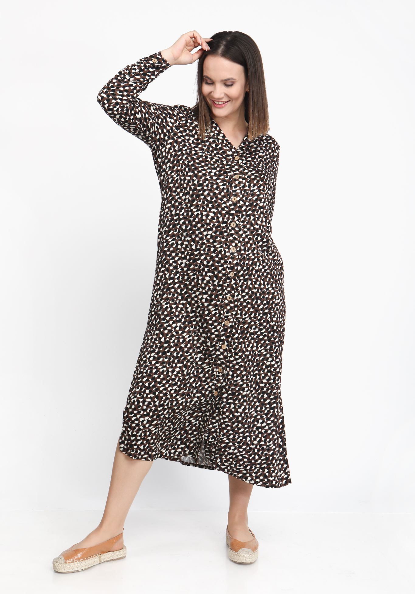 Платье-рубашка с принтом "леопард" Frida, размер 48, цвет коричневый - фото 2