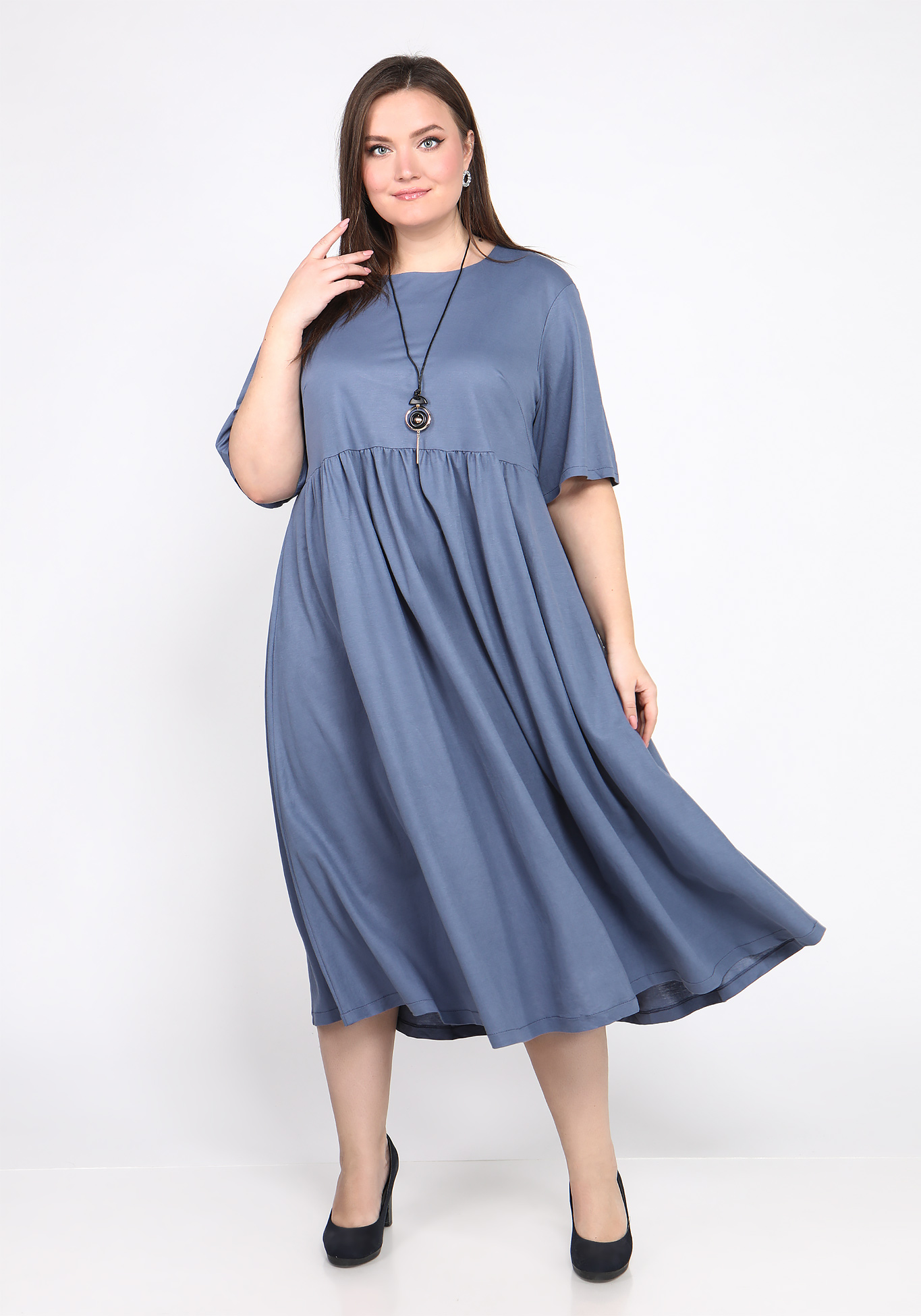 Платье однотонное свободного кроя миди Bianka Modeno, размер 50, цвет терракотовый - фото 1