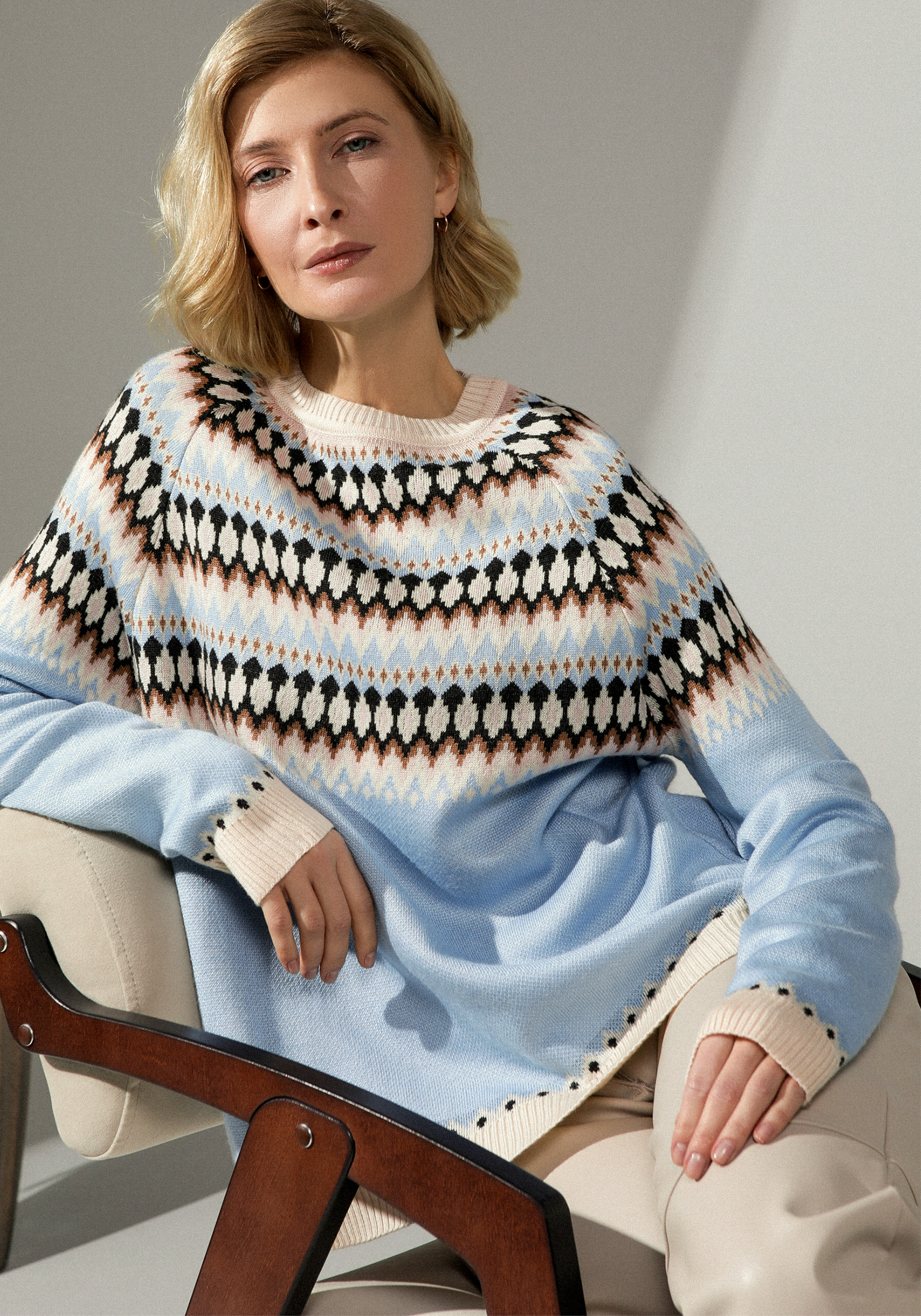 

Джемпер с орнаментом и рукавом реглан, Голубой