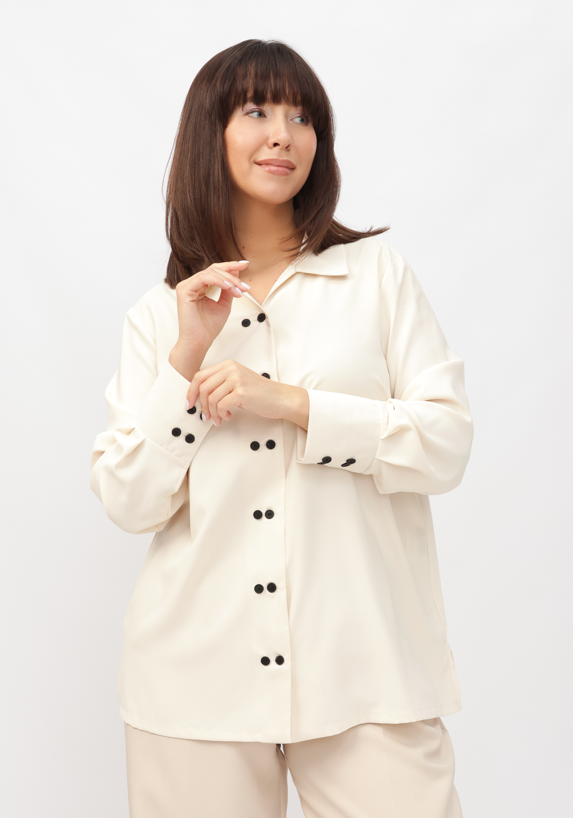Рубашка с контрастными пуговицами VeraVo, цвет белый, размер 52 - фото 9